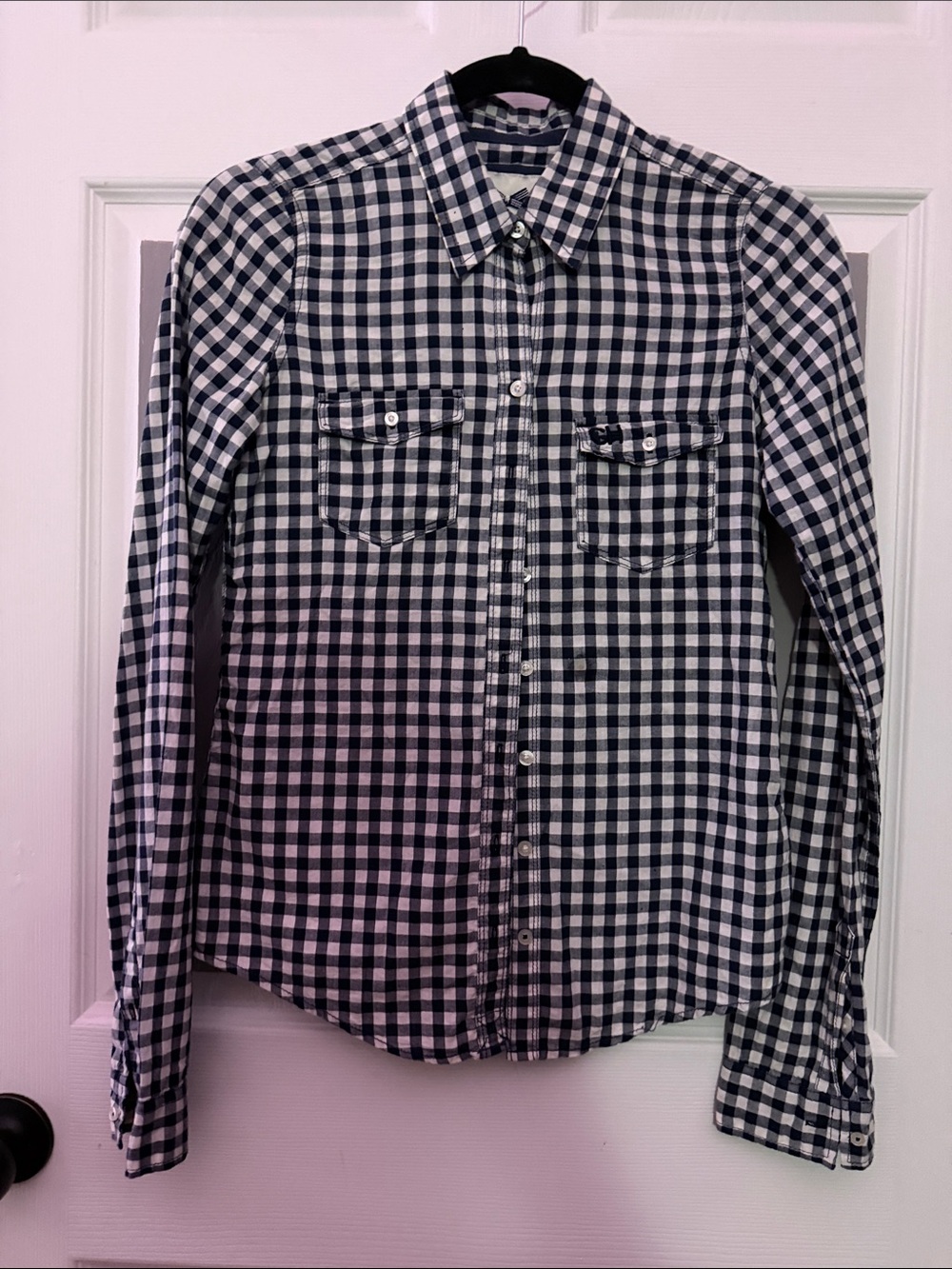 Gilly Hicks Navy and White Gingham Button-Down Shirt